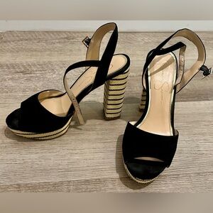 Jessica Simpson Black suede and tweed Platform Heels Size 8.5